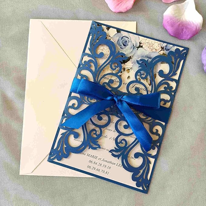 25PCS Royal Blue Laser Cut Wedding Invitations Cards - Image 5