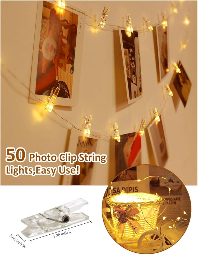Photo Clip String Lights with Remote, 33FT 100 LED Battery Operated String - Image 4