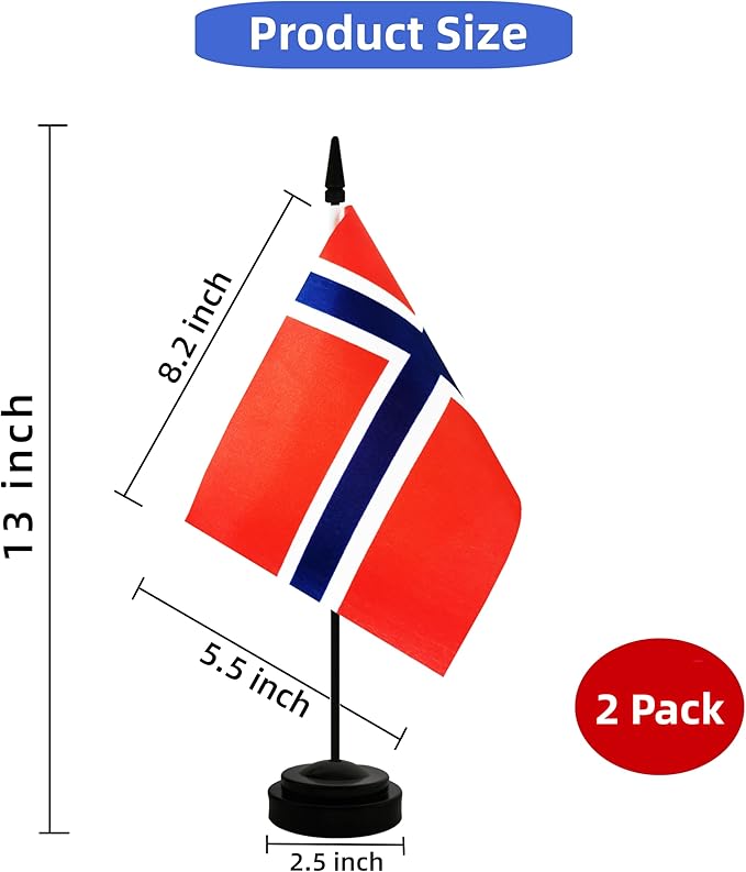 2 Pack Norway Desk Flag, Norwegian Table Office Flag - Image 2