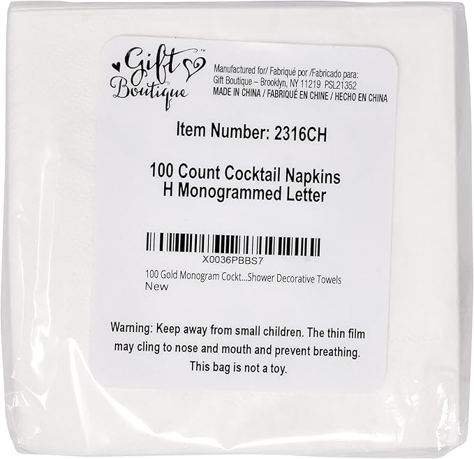 Gift Boutique 100 Gold Monogram Cocktail Napkins Letter H Disposable Paper Pack - Image 8