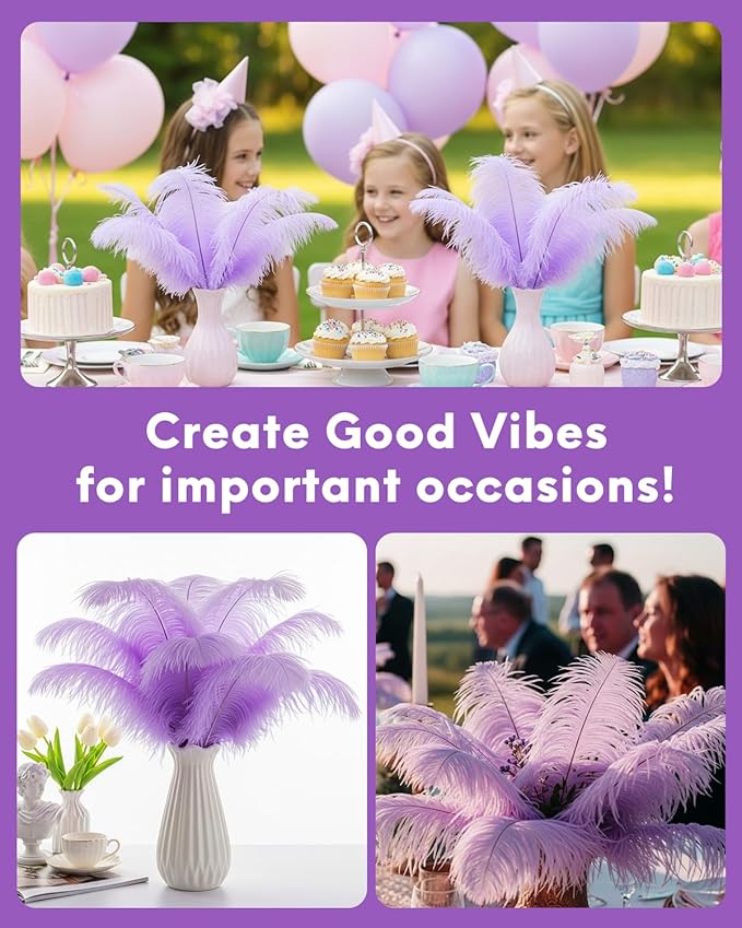 NEWONG 30pcs Light Purple Ostrich Feathers Natural Bulk 9-12in（23-30cm） Vase - Image 3