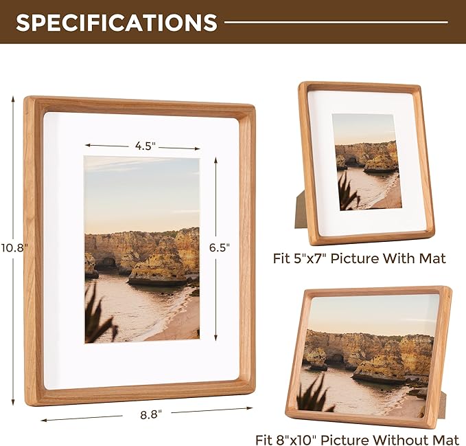 8x10 Picture Frame USA-Sourced Natural Cherry Wood Solid Original Wood Photo - Image 2