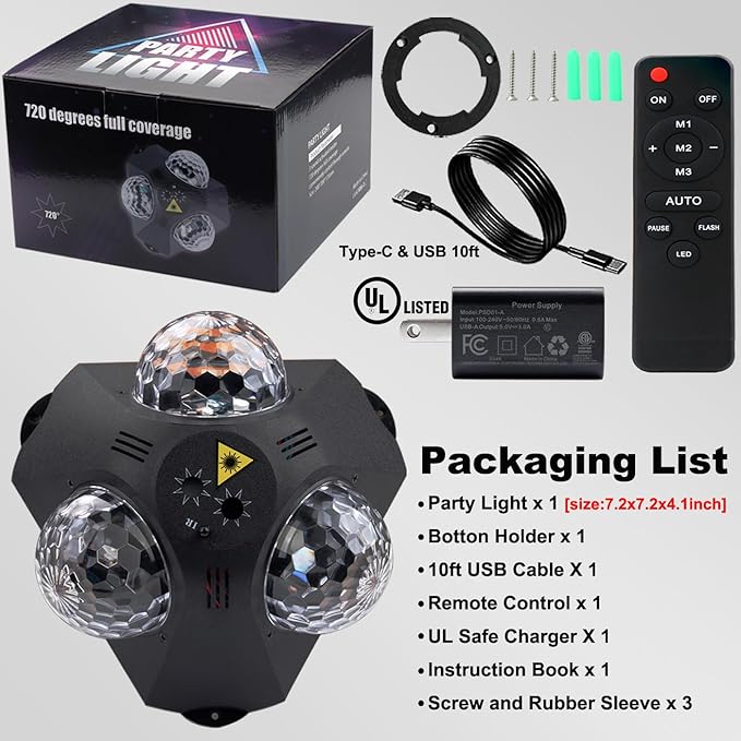 Disco Ball Lights for Parties, Party Dj Lights 3 Magic Ball Sound Activated - Image 6