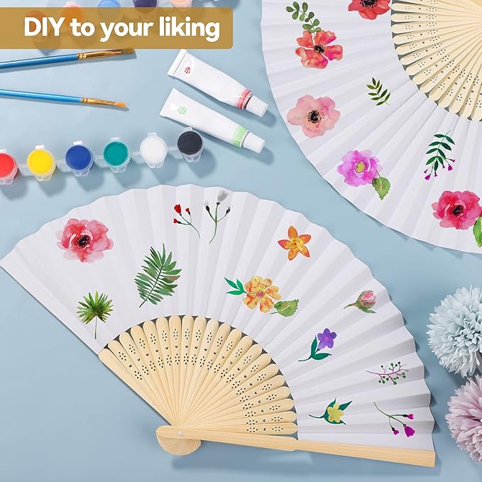 Aneco 24 Pieces Handheld Paper Fans Paper Folding Fans - Image 4