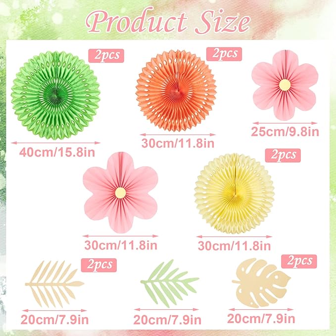 SUNBEAUTY Paper Flowers Pink and Green Party Decorations Hanging Fans Spring - Image 2