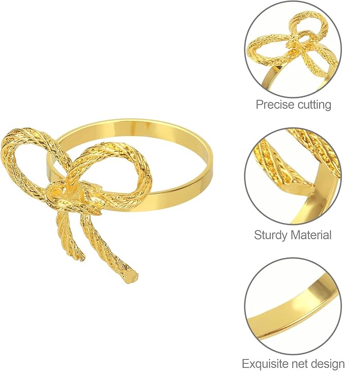 Pack of 6 Napkin Rings Alloy Hollow Out Flower Napkin Holder Dinning Table - Image 6