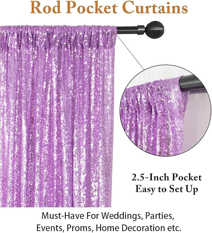 ShinyBeauty Sequin Curtains 2 Panels Sparkling Lavender Glitter Photo Backdrop - Image 4