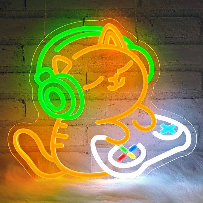 Cat Gamer Neon Sign, Cat with Headphones Led Sign, Neon Signs by YourVibeYourNeon