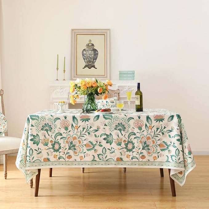 patdrea Designer Green Rectangle Table Cloth, Vintage Italian Floral Country - Image 2