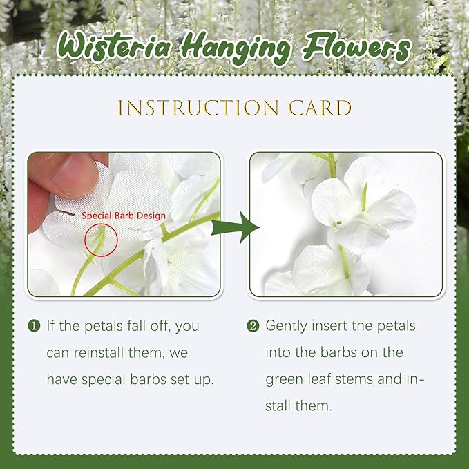 24 Pack Green White Wisteria Hanging Flowers, 3.4 Ft Fake Hanging Flowers - Image 4
