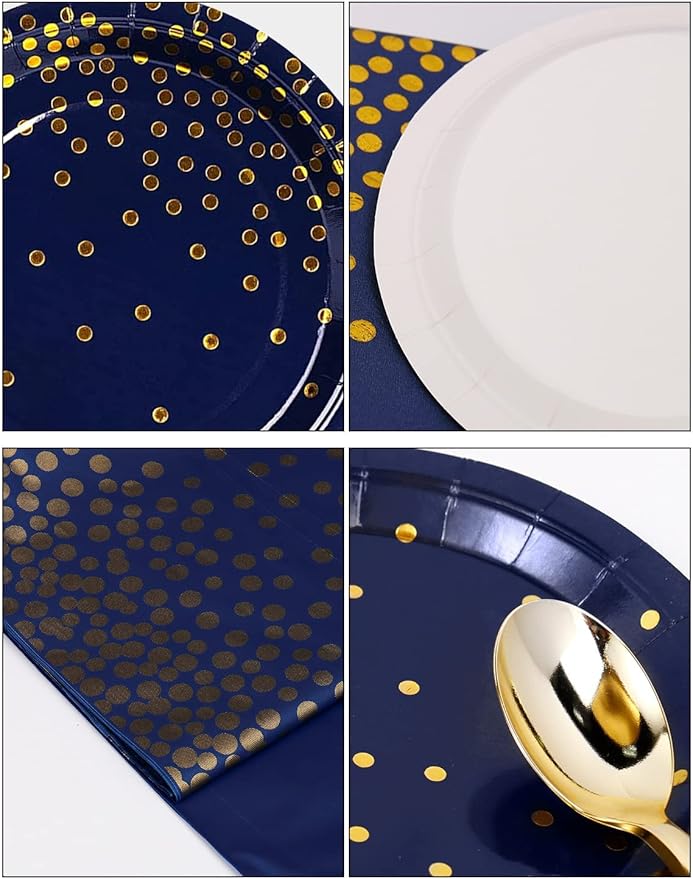 141 Pieces Navy Blue Gold Party Supplies, Party Dinnerware Sets Include Paper - Image 2
