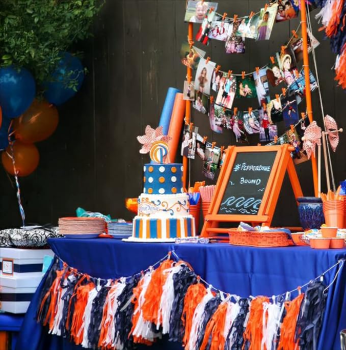 15PCS Navy Blue Orange White DIY Party Tassel Garland Paper Banner Streamer - Image 5