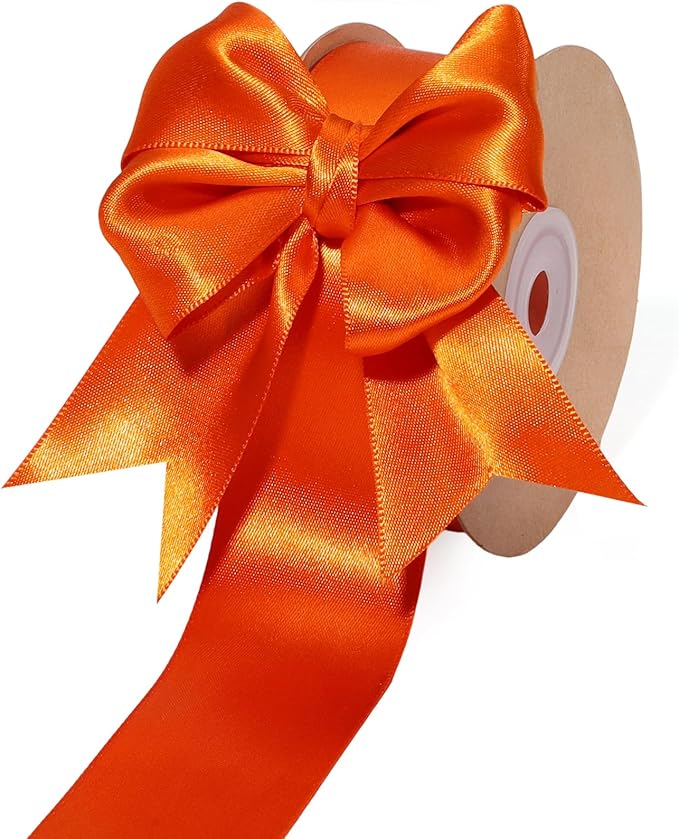 LaRibbons Orange Ribbon 1 1/2 Inch 25 Yards Luxury Double Faced Russet Orange by LaRibbons