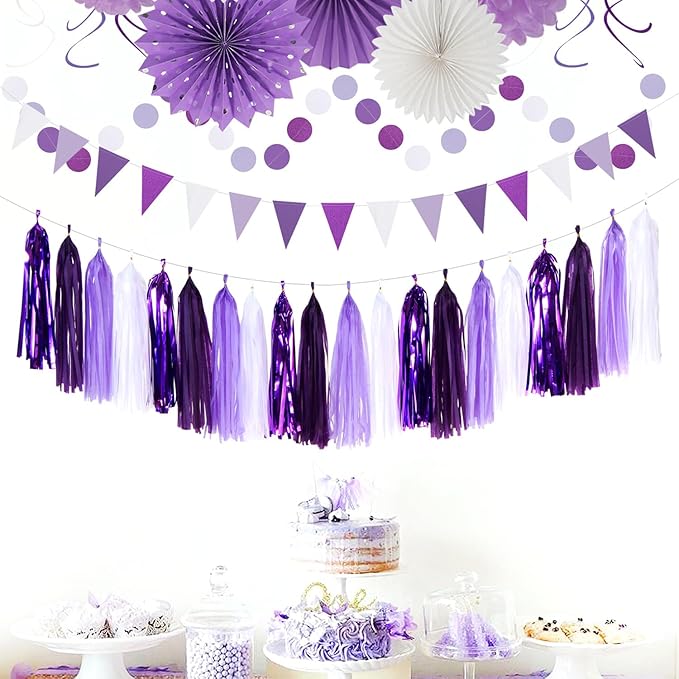Purple-White Lavender Women-Girl Birthday Party-Decorations - Image 5