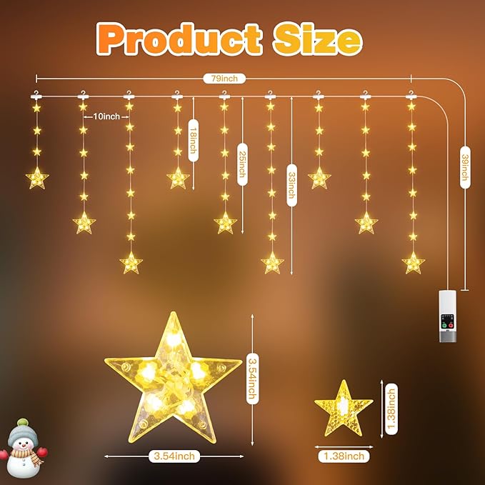 Rechargeable Stars Christmas Window Lights, IP65 Waterproof 90 LEDs 54 Stars - Image 6