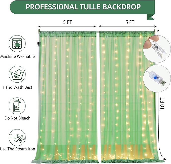 10×10ft Green Tulle Backdrop Curtain - Image 5