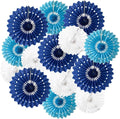 15pcs 6'' 8'' 10'' Paper Fans Decorations Round Blue Tissue Paper Fans Decor by Meeom