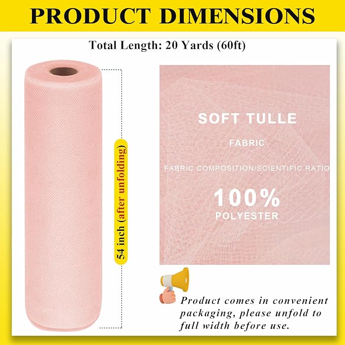 54" Tulle Fabric Rolls Blush Tutu Spool Bolt - Image 3