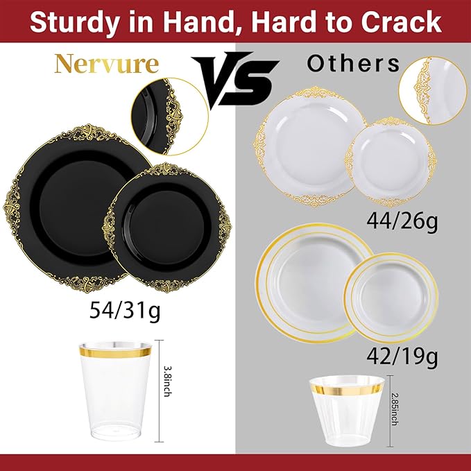 Nervure 350PCS Black Plastic Plates - Image 8