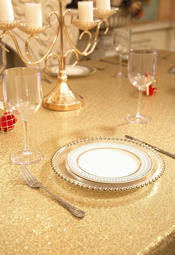 SquarePie Sequin Tablecloth 60 x 102 Inch Gold Sparkly Table Linen - Image 7