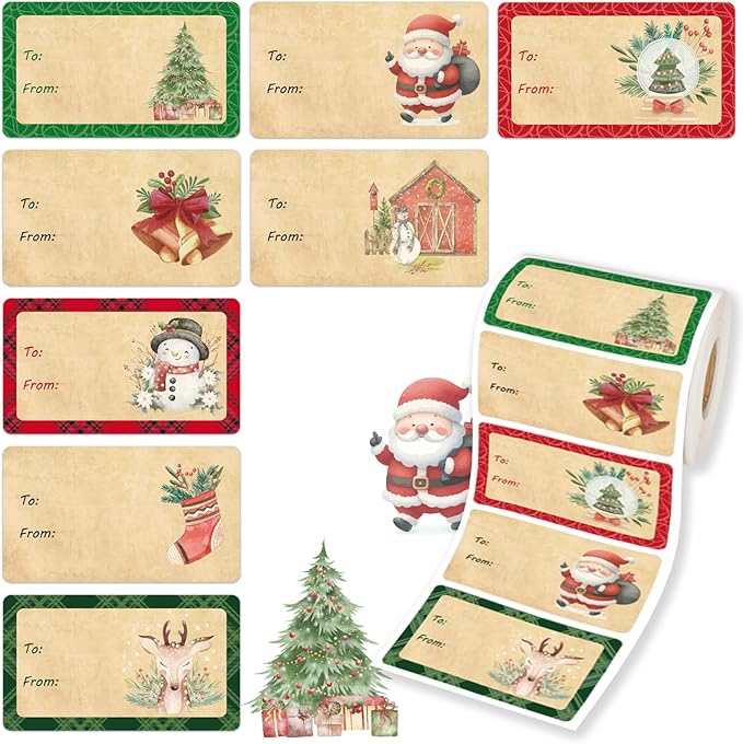 500 PCS Christmas Gift Tags Christmas Santa Claus Stickers Self Adhesive by CAKKVDE