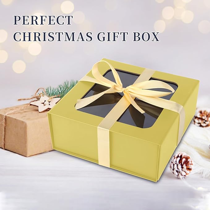 Gold Gift Boxes with Window, 7.5"x7.5"x3.1" Bridesmaid Boxe - Image 4
