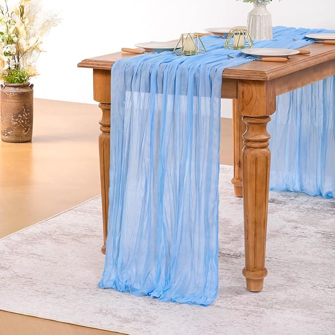 MLMW 4 Pack Light Blue Cheesecloth Table Runner Boho Gauze Rustic Cheese Cloth - Image 6