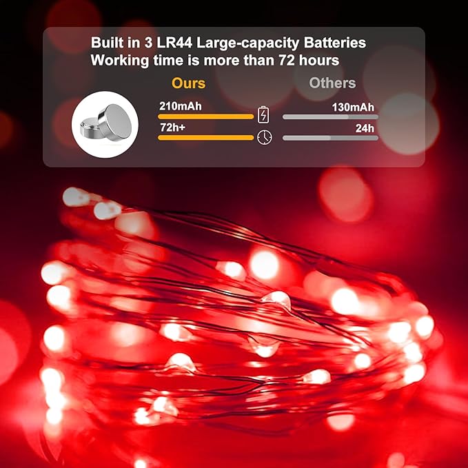 pozzolanas 24 Pack Red Battery Operated String Lights - 7ft Waterproof Fairy - Image 3