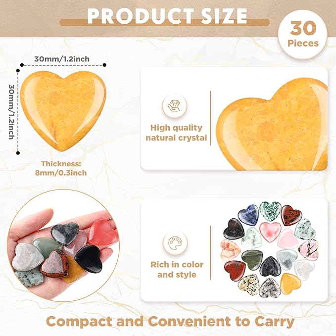 Nuenen 30 Pcs Heart Shape Crystals Bulk 1.2 Inch Gemstone Heart Stones Worry - Image 2