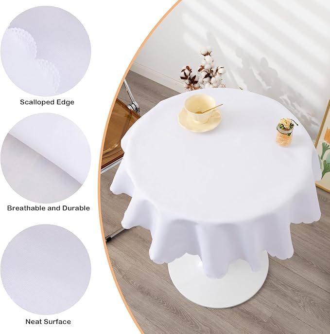 Small Round White Tablecloth 36 Inch Polyester Fabric Washable Table Cover - Image 4