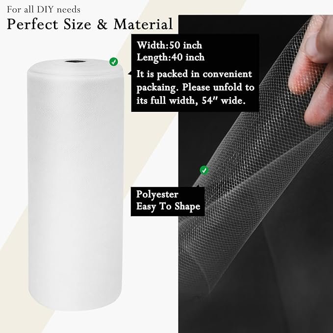 IONTACH White Tulle Fabric Rolls 54 Inch by 40 Yards Fabric Tulle Bolt - Image 2
