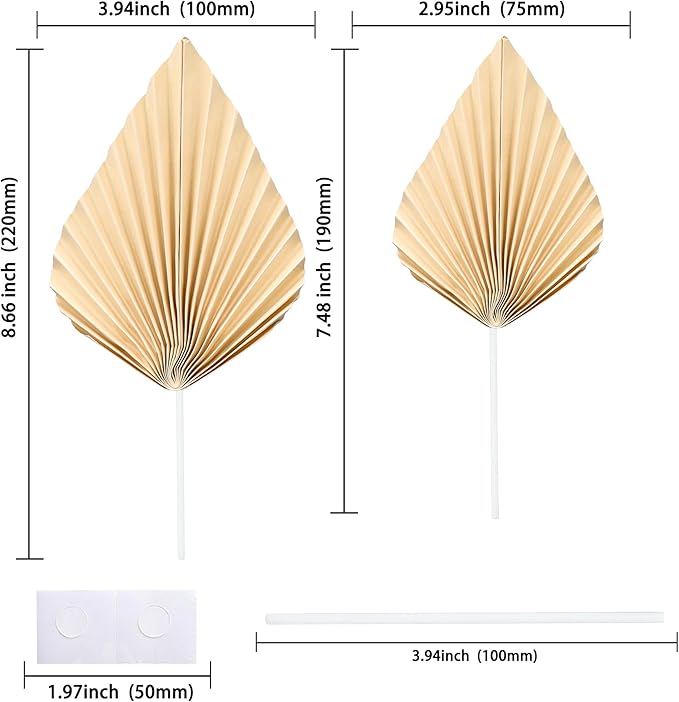Gyufise 6Pcs Paper Palm Fan Cake Toppers Palm Leaf Fan Cake Topper Palm Spear - Image 2