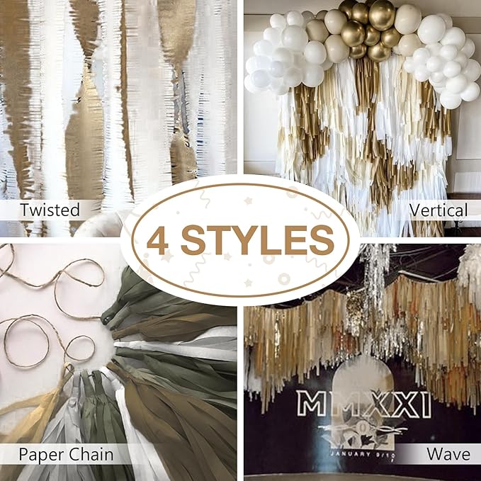 PartyWoo Light Brown Crepe Paper Streamers 4pcs 328ft Pack of Nude Boho Neutral - Image 6
