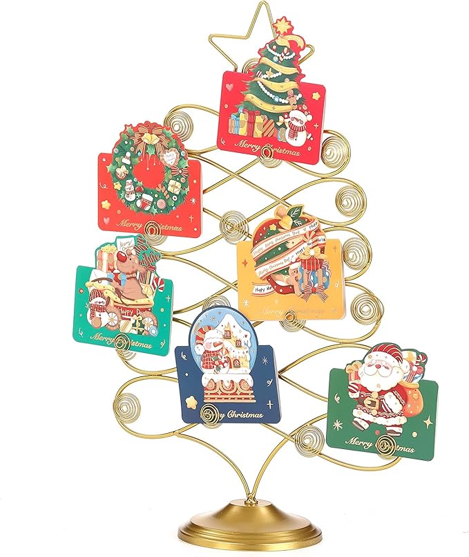 Christmas Tree Card Holder Tabletop, 18 Inch Gold Tree Holiday Card Display - Image 8