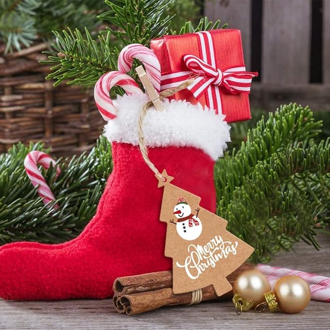 LOKIPA 120 Pieces Christmas Kraft Paper Gift Tags, Xmas Tree Present Hang Labels - Image 5