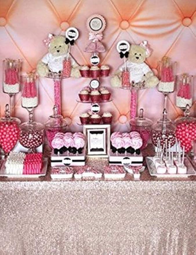 QueenDream Sequin Tablecloth 90"x132" Champagne Blush Party Tablecloth - Image 8