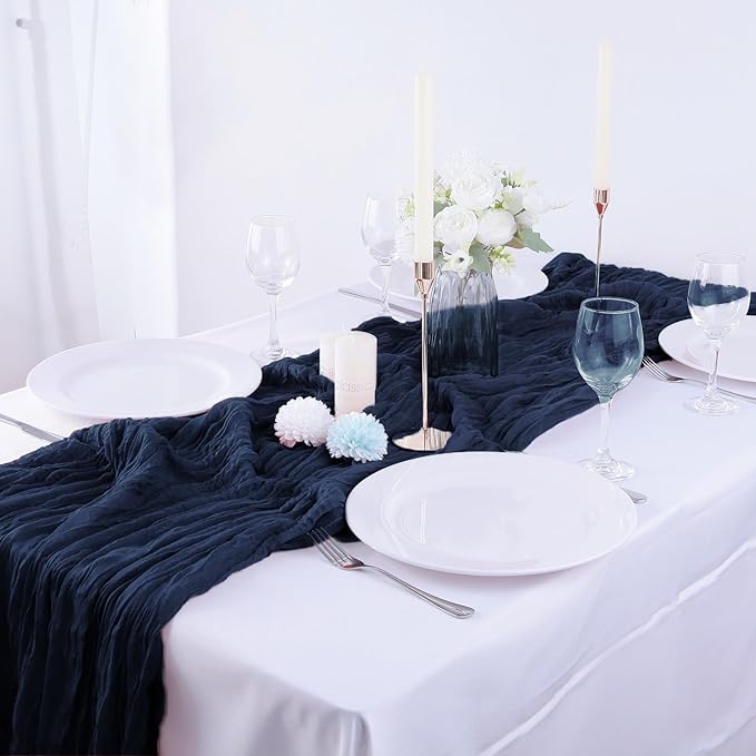 Boho Gauze 16PCS Navy Blue Cheesecloth Table Runners - Image 5