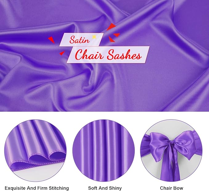10 PCS Satin Chair Sashes Bows Universal Chair Ribbon Ties Back Sash - Image 3