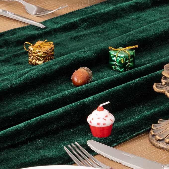 MLMC 2 Pack Emerald Green Velvet Table Runner 10ft Luxury Dark Green Velvet - Image 4
