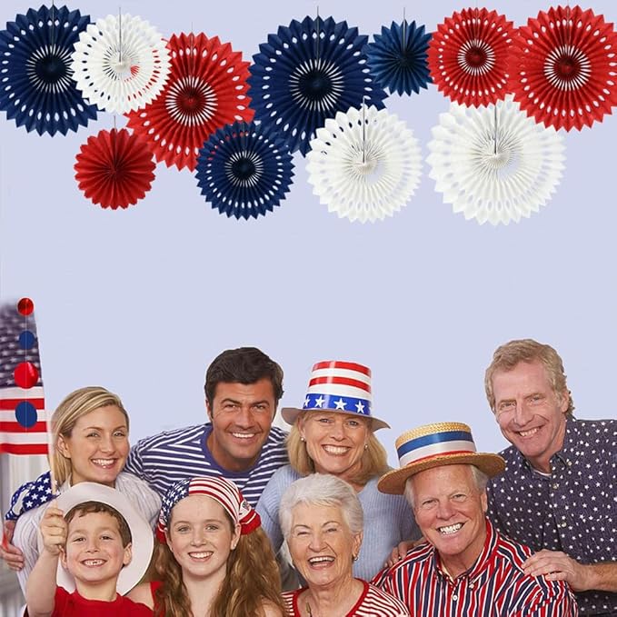 BEISHIDA Red White Blue Hanging Honeycomb Round Paper Fans Decoration Patriotic - Image 6
