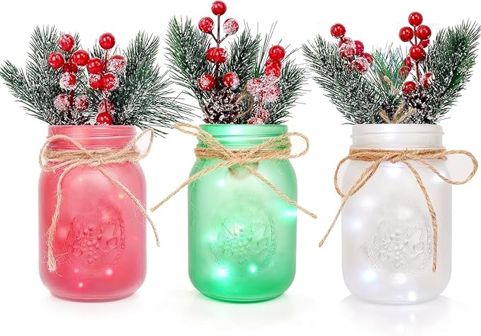 CNVOILA Christmas Centerpiece, Christmas Decor Mason Jars, Mantle Centerpiece by CNVOILA