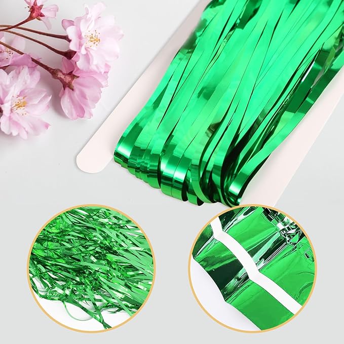 5 Pack Green Foil Curtain Backdrop 3.2ft x 9.8ft Metallic Tinsel Foil Fringe - Image 4