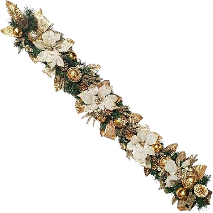 Holiday Tree White Gold Poinsettia Garland 5 Ft – Luxurious Christmas Garland by HolidayTree