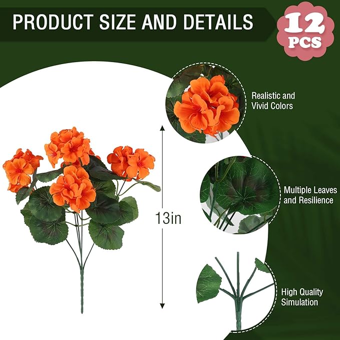 Hananona 12 Pcs Artificial Geranium Flowers - Image 3