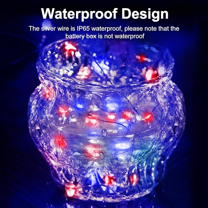 btfarm 4th of July Patriotic Fairy Lights Battery Operated, 30 Pack Red White - Image 5