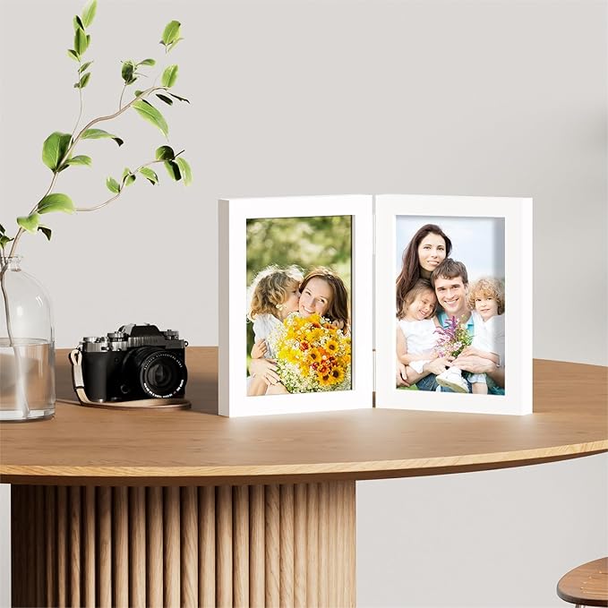 decorUhome Double 5x7 Picture Frame Vertical, Engineered Wood Bifold Photo Frame - Image 6