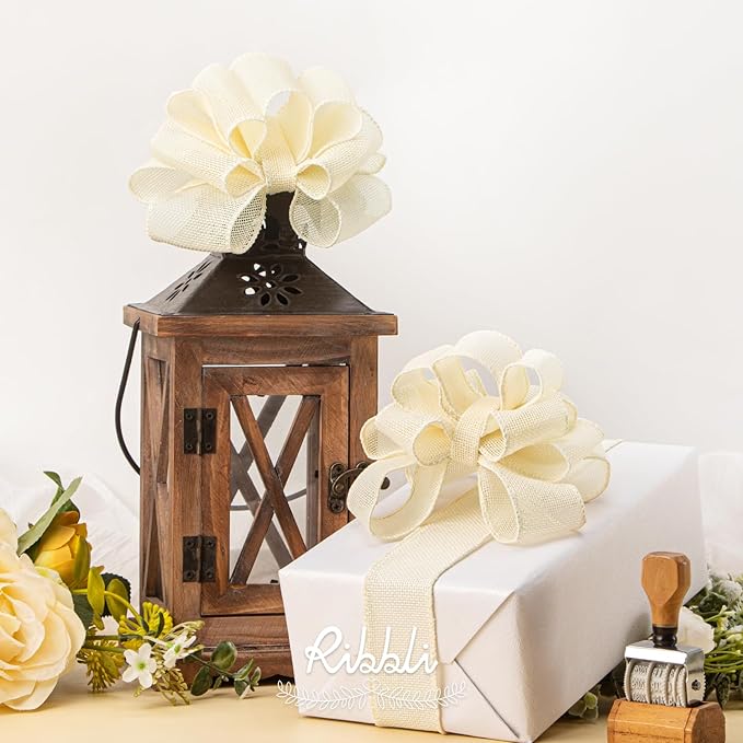 Ribbli Cream Burlap Wired Ribbon, 1-1/2 Inch x 10 Yard, Ivory Wired Burlap - Image 4