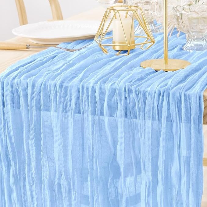 MLMW Light Blue Cheesecloth Table Runner Boho Gauze Rustic Cheese Cloth 160 by MLMW