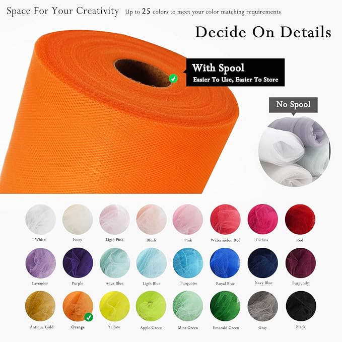 Orange Tulle Fabric Rolls 54 Inch by 40 Yards Tulle Bolt Spool - Image 3
