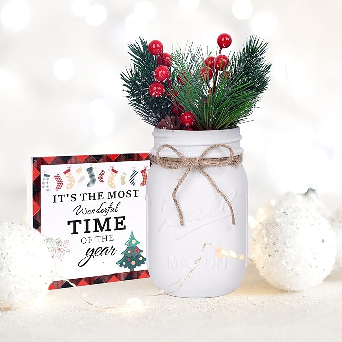 Christmas Centerpiece, Christmas Decor Mason Jars, Centerpiece Table Decorations - Image 5
